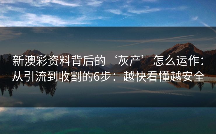 新澳彩资料背后的‘灰产’怎么运作：从引流到收割的6步：越快看懂越安全